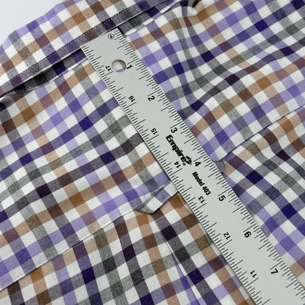 Orvis Country Twill Plaid Button Down Shirt Mens Large Purple Tan Made Portugal - Picture 8 of 16